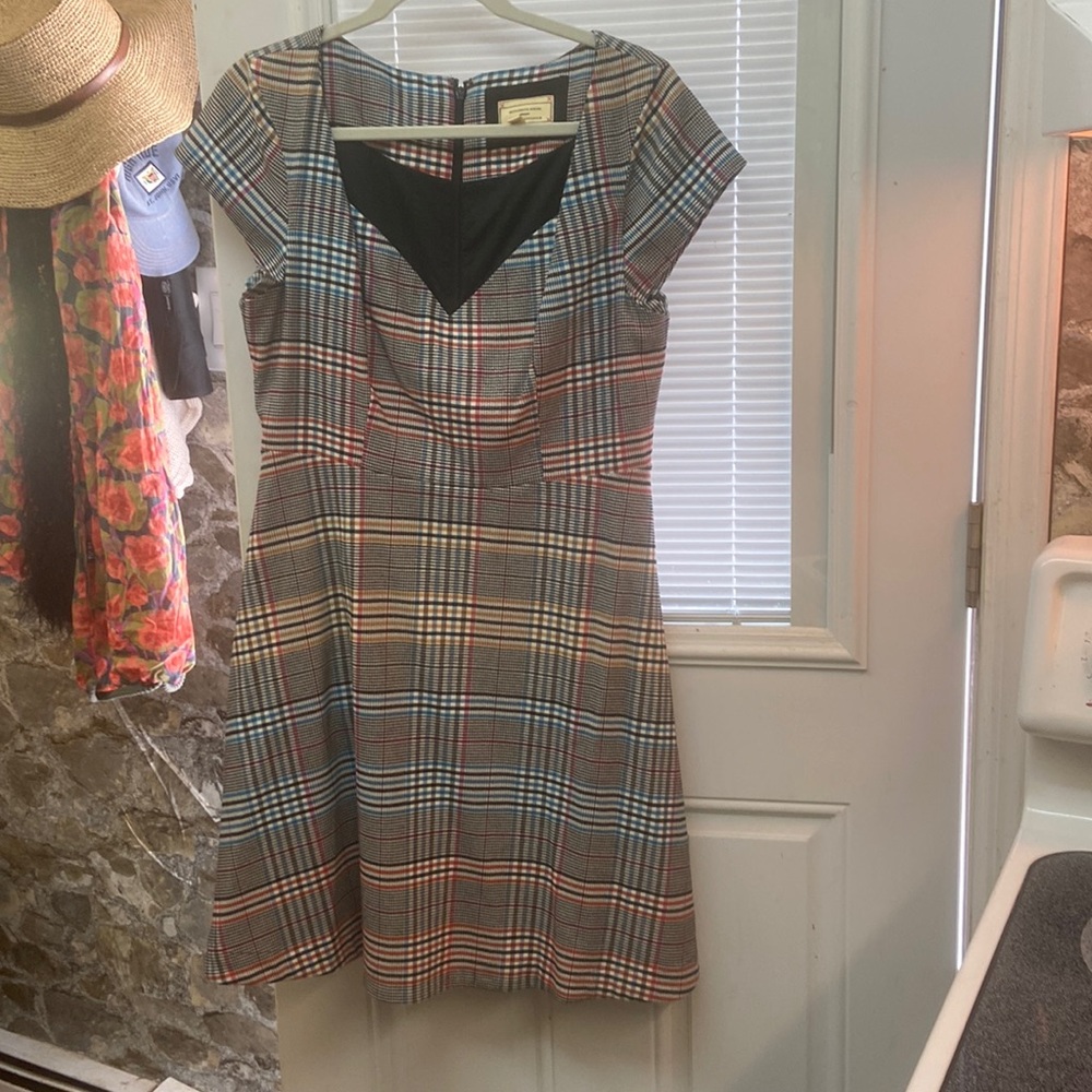 Anthropologie plaid cap sleeve midi dress